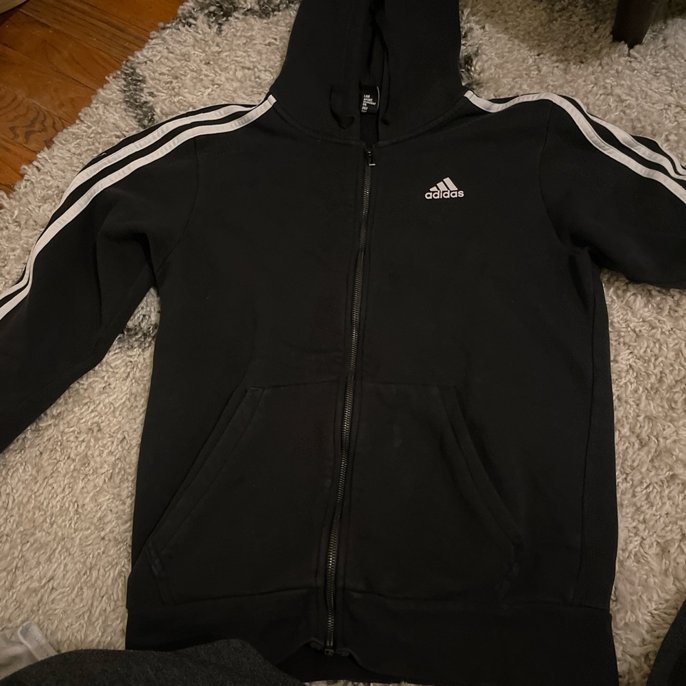 Adidas black and white zip-up hoodie